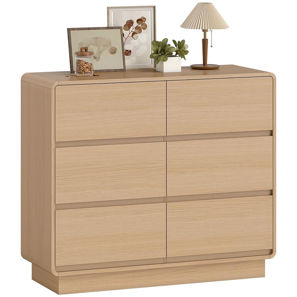 100 cm Sideboard, Buffet Cabinet with 6 Drawers, Chest of Drawers for Kitchen, Living Room, Dining Room, Natural Wood