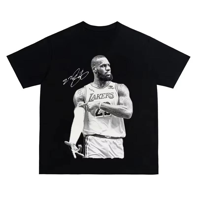 

Лето 2026 Новая баскетбольная футболка LeBron James Черная Оригинальный американский стритвир для мужчин и женщин Хлопковая одежда оверсайз M