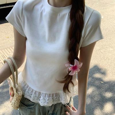 Women's Short-Sleeve Mesh-Hem T-Shirt with Custom Logo and Round Neck