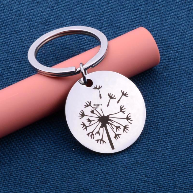 Stainless Steel Dandelion Keychain: Personalized Round Pendant Ornament