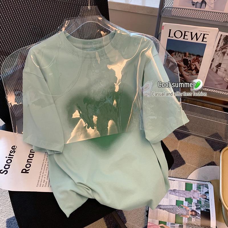 

Женский повседневный топ из хлопка с принтом зеленого сердца и средними рукавами M