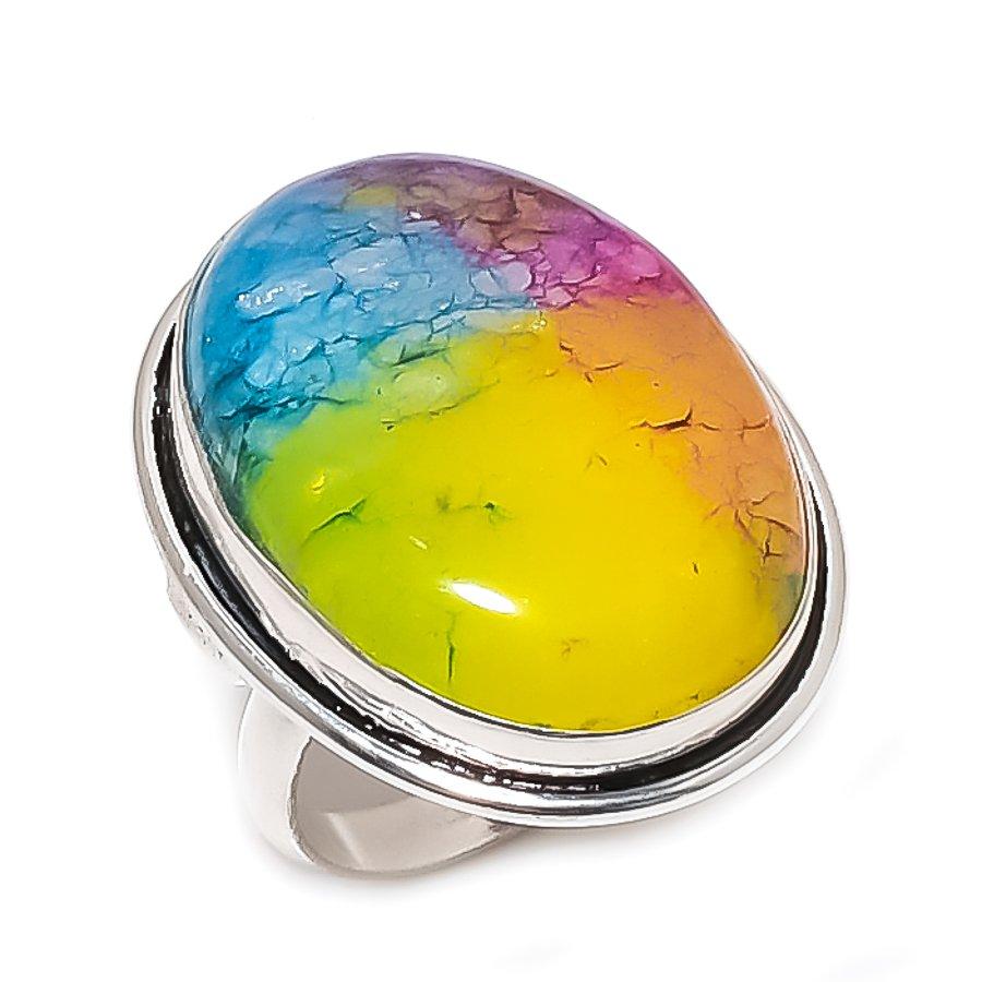 

Rainbow Solar Quartz Gemstone Handmade 925 Sterling Silver Ring Size 8.5 t9m43
