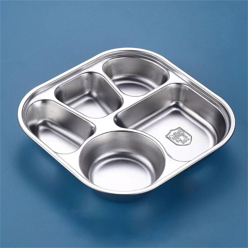 Compartment Stainless Steel Food Plates Functional Stainless Steel Divided Plates Practical Meals Arrangement Container