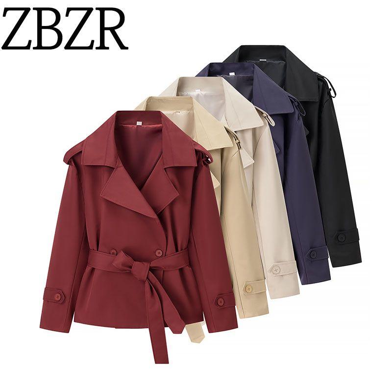 and Winter New Arrivals Women's Clothing Zr European and American Style Foreign Trade Fashionable Versatile Solid Color Belted Short Jacket Coat