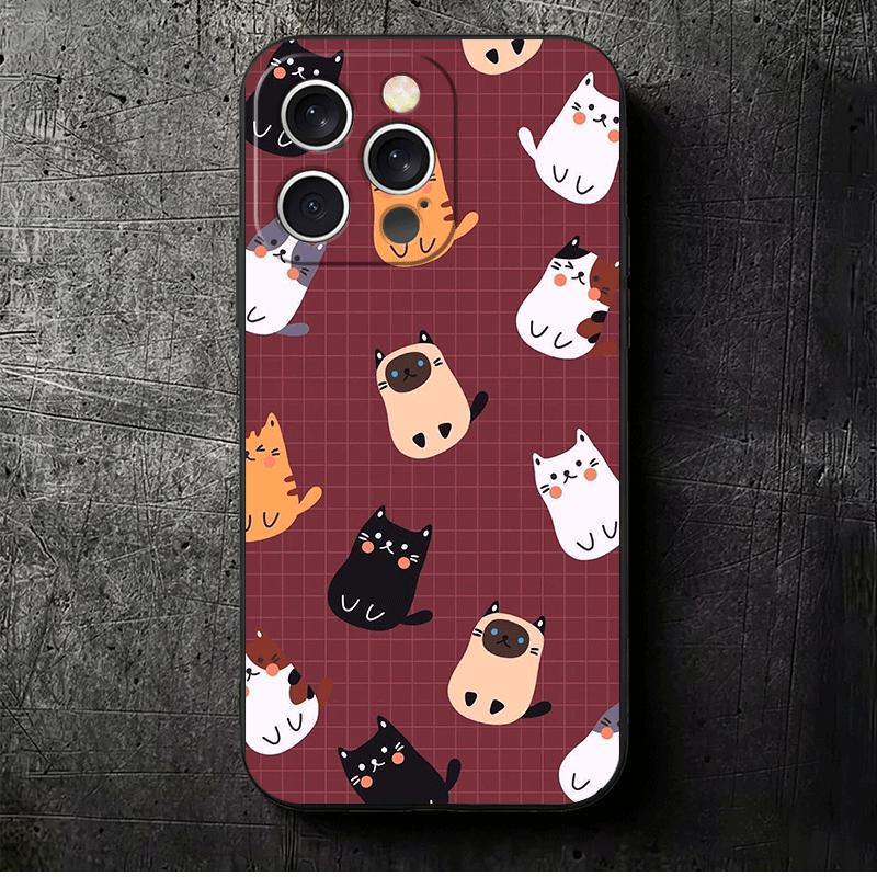 

Cartoon Cute Cats Theme Soft Phone Case for iPhone 16 16E 17 Air 15 Pro Max 14 Plus 13 Mini 11 12 7 Black Cover Back Shell iPhone 17 Pro