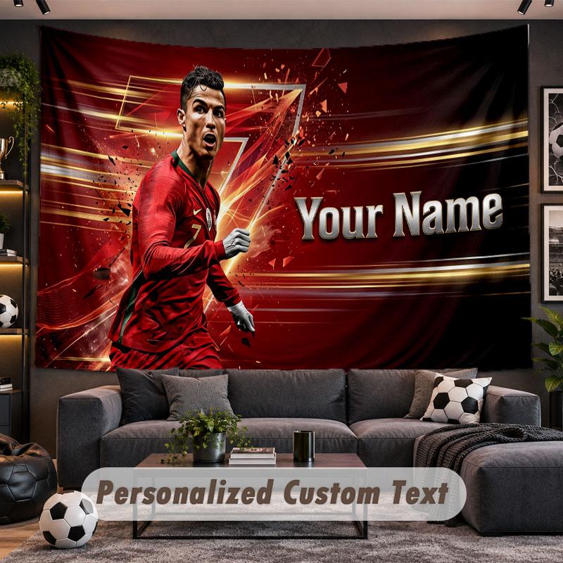 Wandtapijt met aangepaste naam Cristiano Ronaldo patroon Gepersonaliseerde bedrukte stof Wanddecoratie