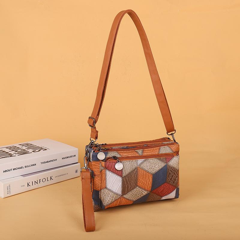 Small Hand Bag Women's Large Capacity Shoulder Bag Color Blcok Crossbody Bag Soft Leather Mother Bag