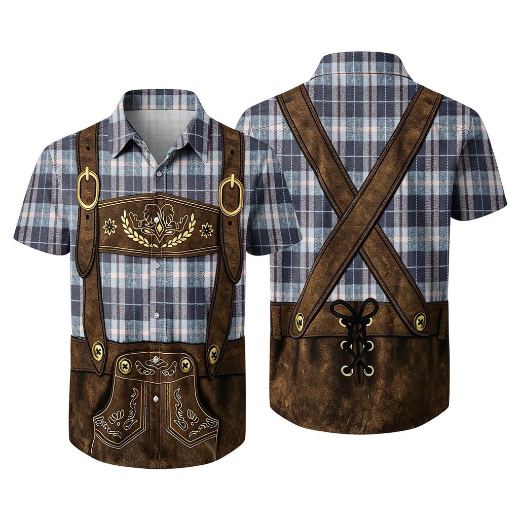Men's Short Sleeve Button Down Shirt with Vintage Festival Print Relaxed Fit Casual Party Top for Everyday Wear