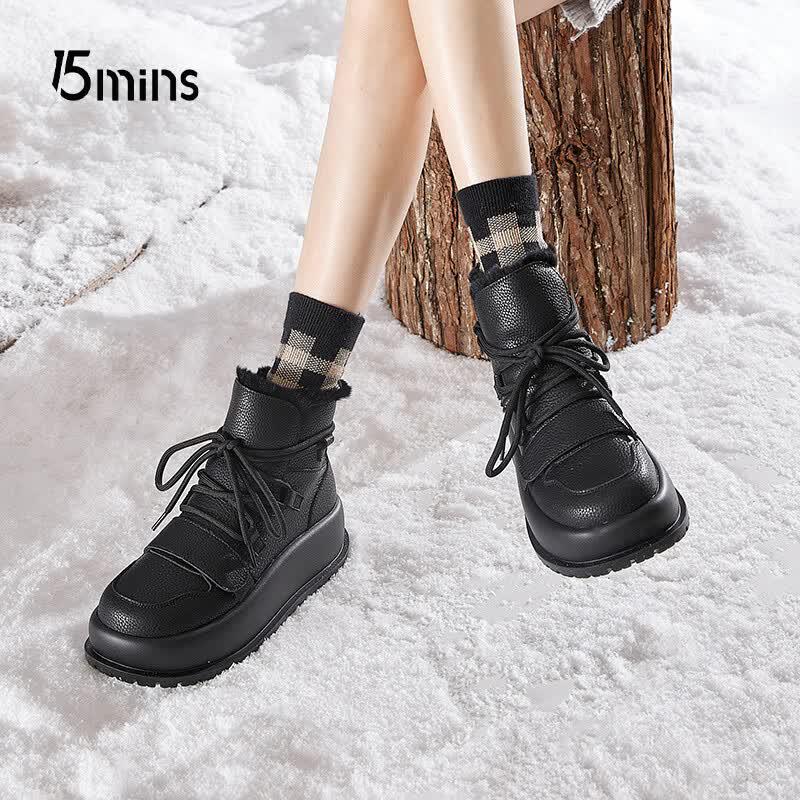 15MINS Women s Plush Lined Lace-up Snow Boots 38