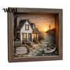 Decorative Picture Frame Sea Glass Art Painting with LED Light, DIY Mosaic Arts and Craft Kit, Light Ocean Themed Beach Kit for Home Office Bookshelf