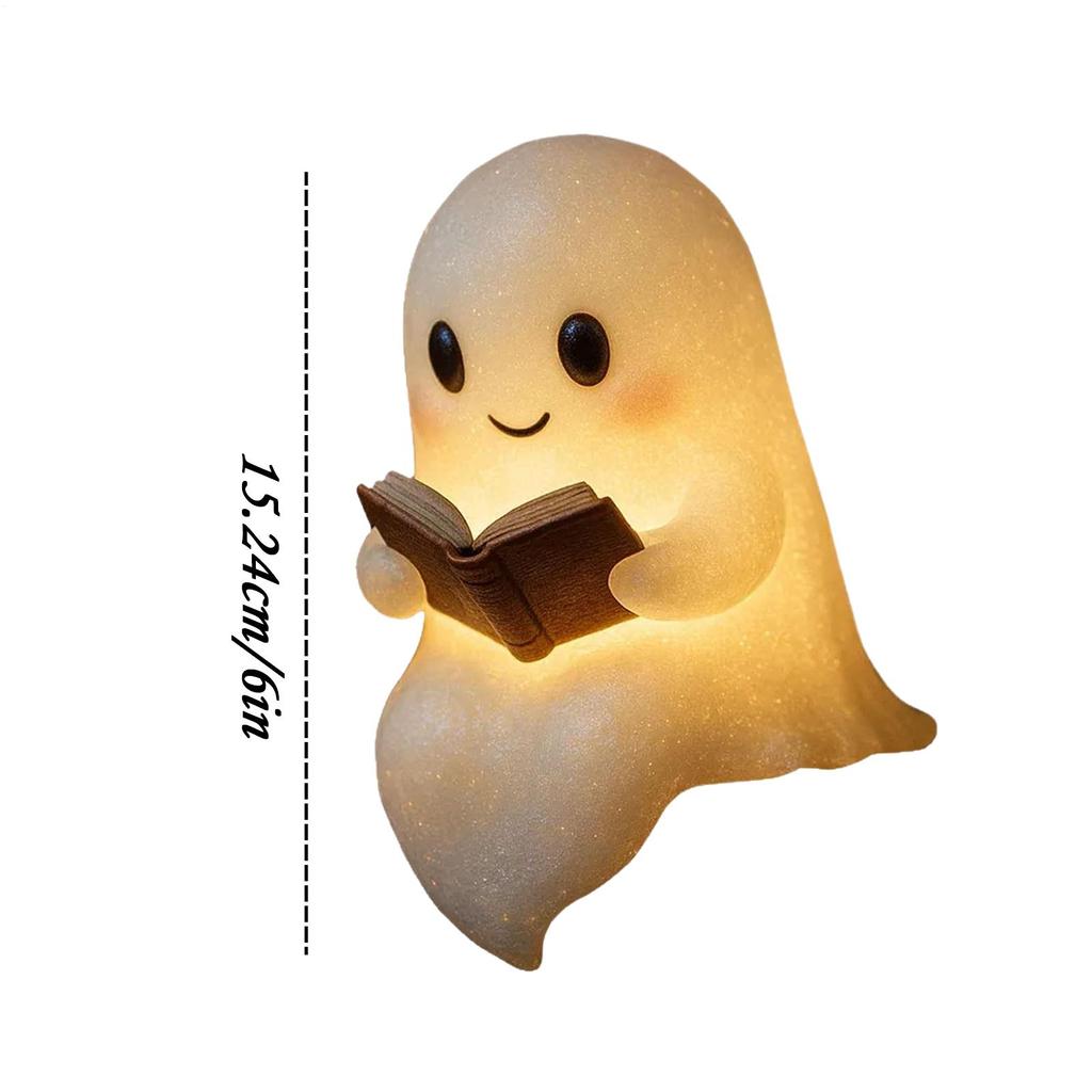 Cute Ghost Reading Lamp LED Sitting Ghost Reading A Book Night Light For Halloween Bathroom Bedside Decoration