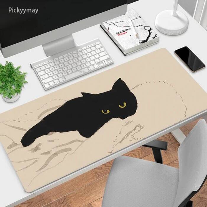 Large Mouse Mat Green Leaves Cat Mousepad Big Cute Mousepads X Office Rubber Keyboard Mats Desk Pad Overlock Mouse Pads