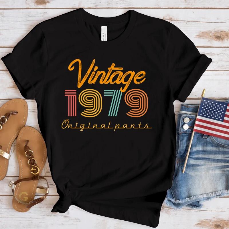 

(Premium T-shirt)Women S Fashion Funny Vintage 1979 Letter Print T Shirt Summer Unisex Loose Casual Plus Size Graphic Tee Tops S