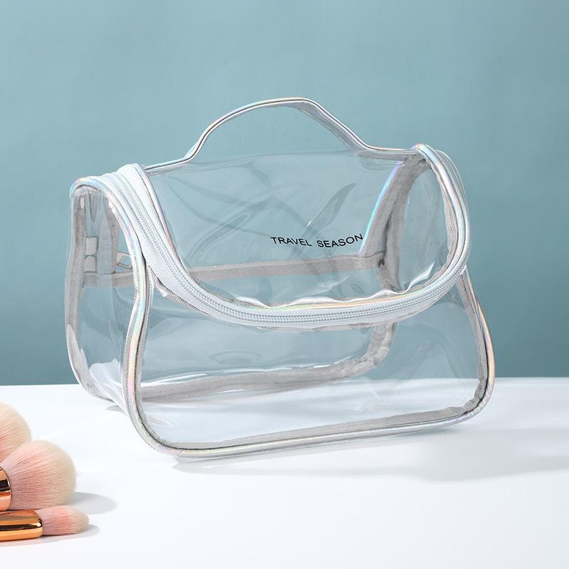 Trendy Laser Transparent Makeup Bag Portable Minimalist Handbag Travel Cosmetic Pouch Waterproof PVC Clear Toiletry Bags