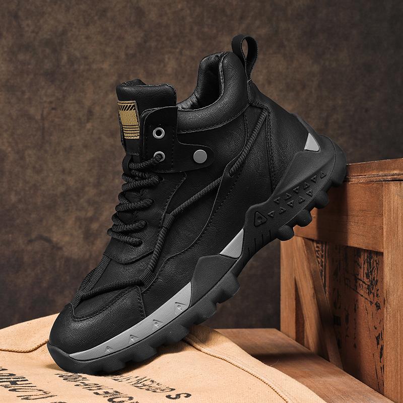 Fashion Spring Autumn Men Shoes High Top Fashion Motorcycle Leather Shoes Outdoor Leisure Comfortable Boots Male Lace-Up Botas