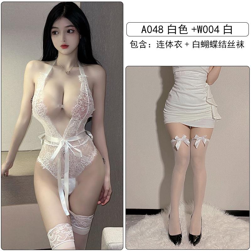 Sex Underwear Sexy Pure Lace Neck Embroidery Perspective Small Chest Temptation Backless