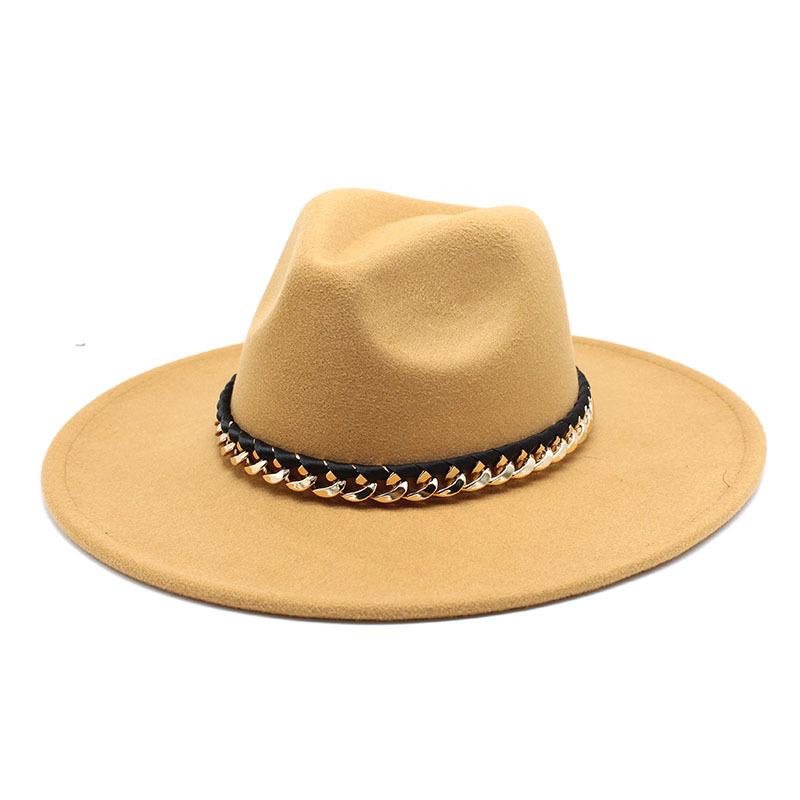 2022 Men'S And Women'S Chain Top Hat Flat Edge Straight Edge Peachheart Top Woolen Jazz Hat