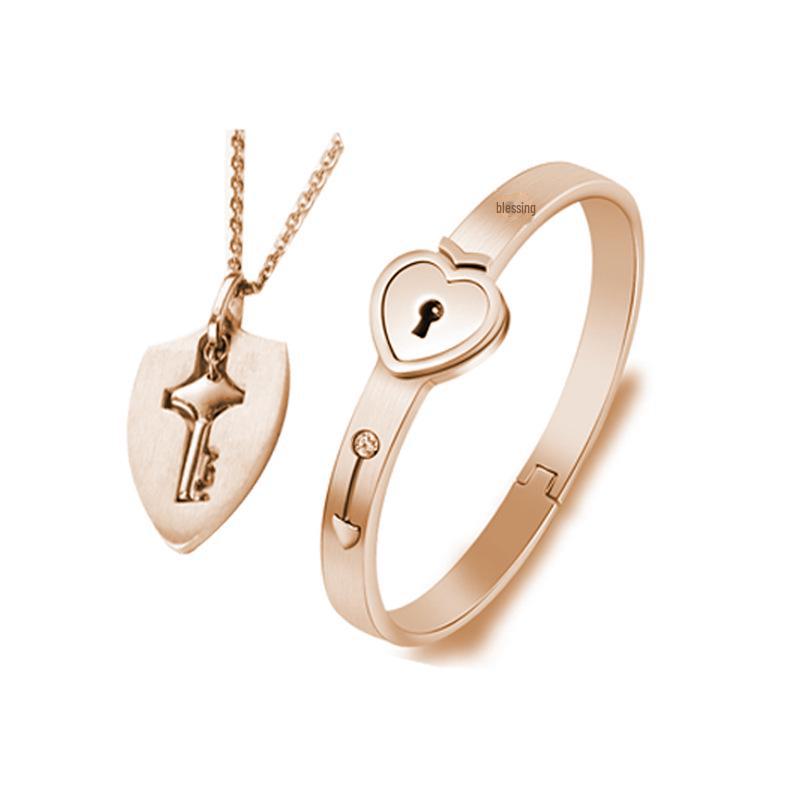 Set di Braccialetti con Lucchetto d'Amore Chiave per Coppia Creativa Transfrontaliera in Acciaio al Titanio