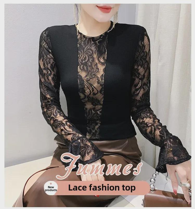 Women's 2024 Winter Lace-Stitched Flared Sleeve Long Sleeve Top