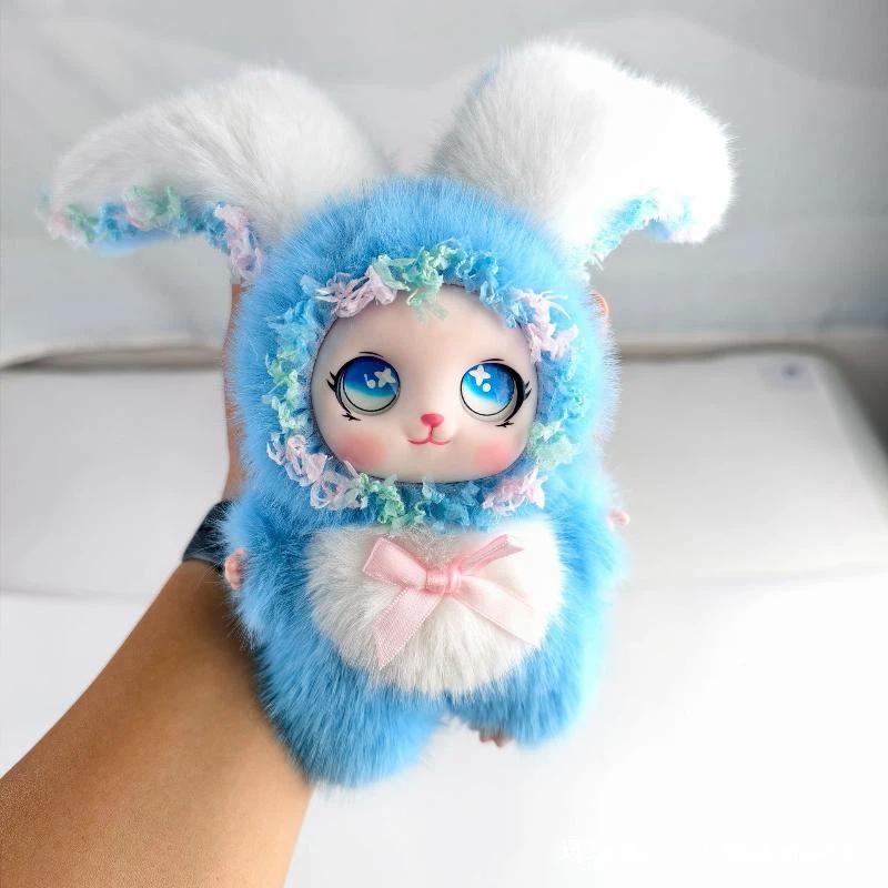 Sweet Fairy Style Lace Rabbit Plush Vinyl Doll Keychain For Backpack Pendant Hanging Ornament Birthday Gift