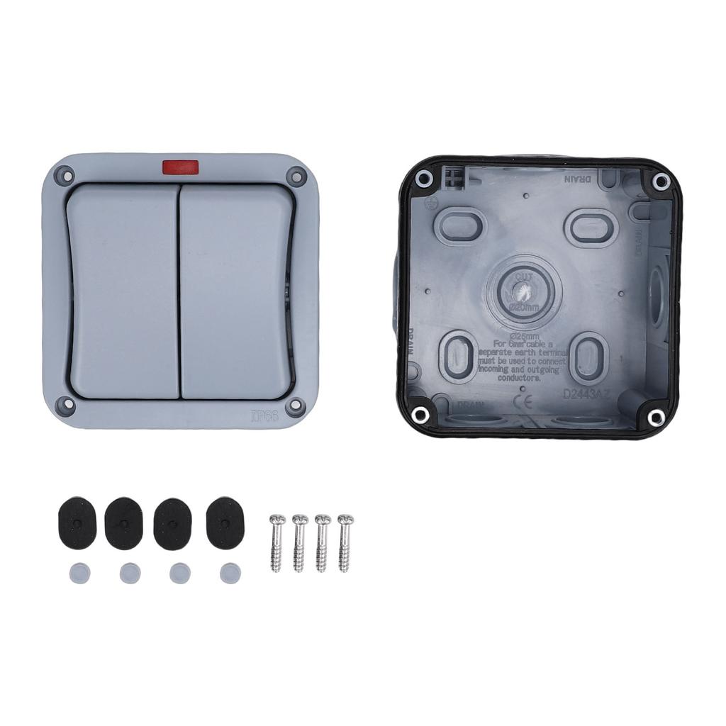 Outdoor Light Switch 20A Weatherproof IP66 Water Proof 2 Gang 2 Way Dual Exterior Electrical Control with Indicator