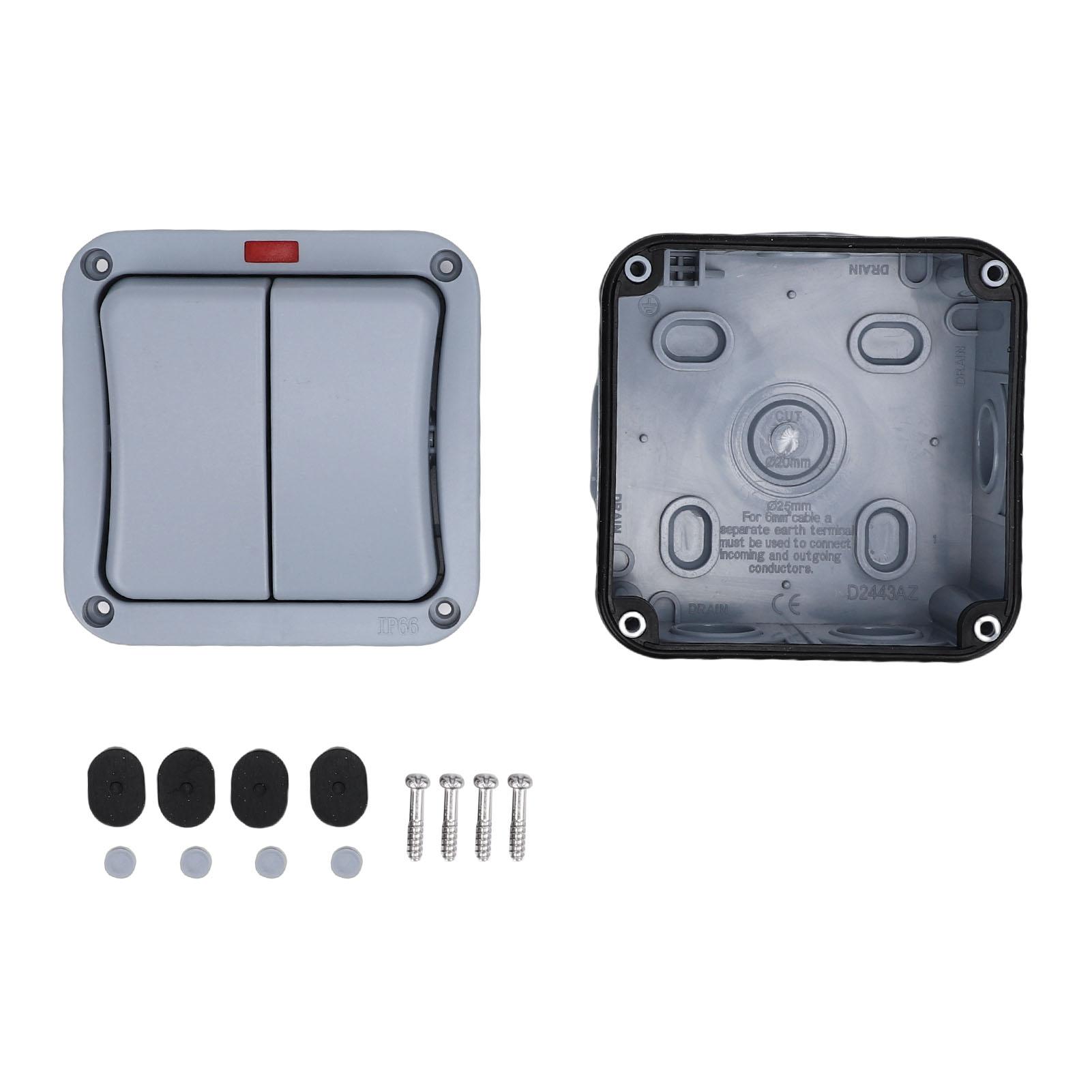 Koogeelife Light Outdoor Switch 20A Weatherproof Ip66 Water Proof 2 Gang 2 Way Dual Exterior Electrical Control With Indicator