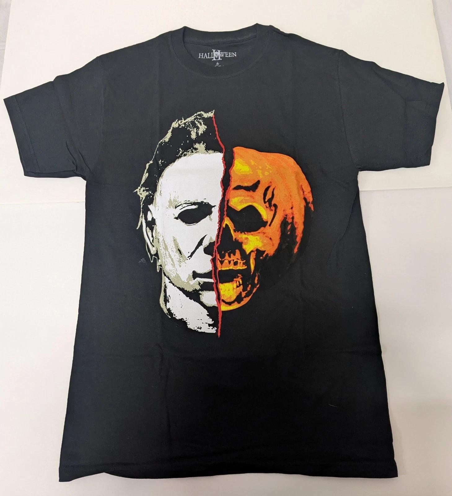 

Michael Myers Half Mask Half Jack-O-Lantern Face Men s Shirt Halloween II Tee 2XL