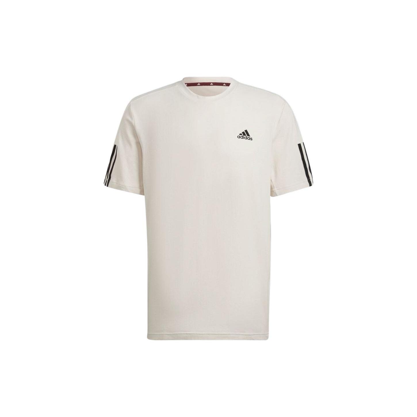 adidas Logo Printing Solid Color Stripe Casual Short Sleeve White Men s HD4324 L