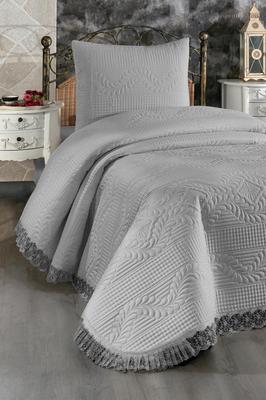 Limena Quilted Bedspread Set, Coverlet 180x240 with Pillowcase, Single Size, Ultrasonic, Gray