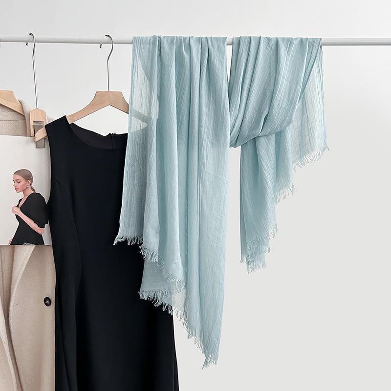 Artistic Cotton and Linen Scarf - Solid Color, Japanese & Korean Style, Women's Shawl for Air-Conditioned Rooms, Outerwear, Sun Protection