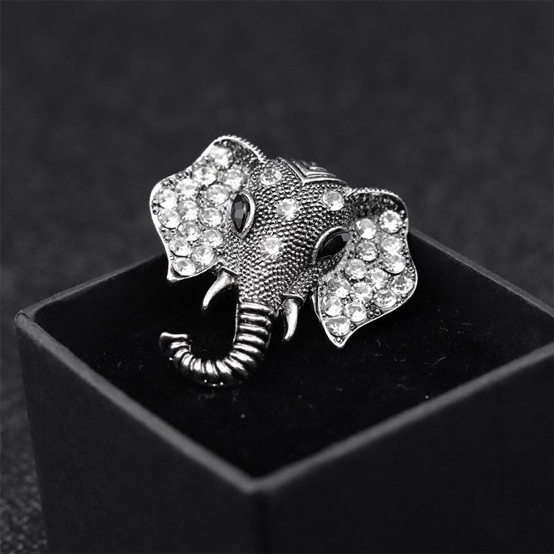 Animal Brooch, Fashion Alloy Diamond Elephant Head Collar Brooch Pin Badge