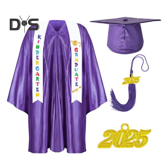 

Детская выпускная форма для детского сада с кисточкой, шапочкой и шалью, V-образным вырезом, длиной до колена, длинными рукавами, застежкой-молнией, детский халат для выпускного класса начальной школы 24 фиолетовый