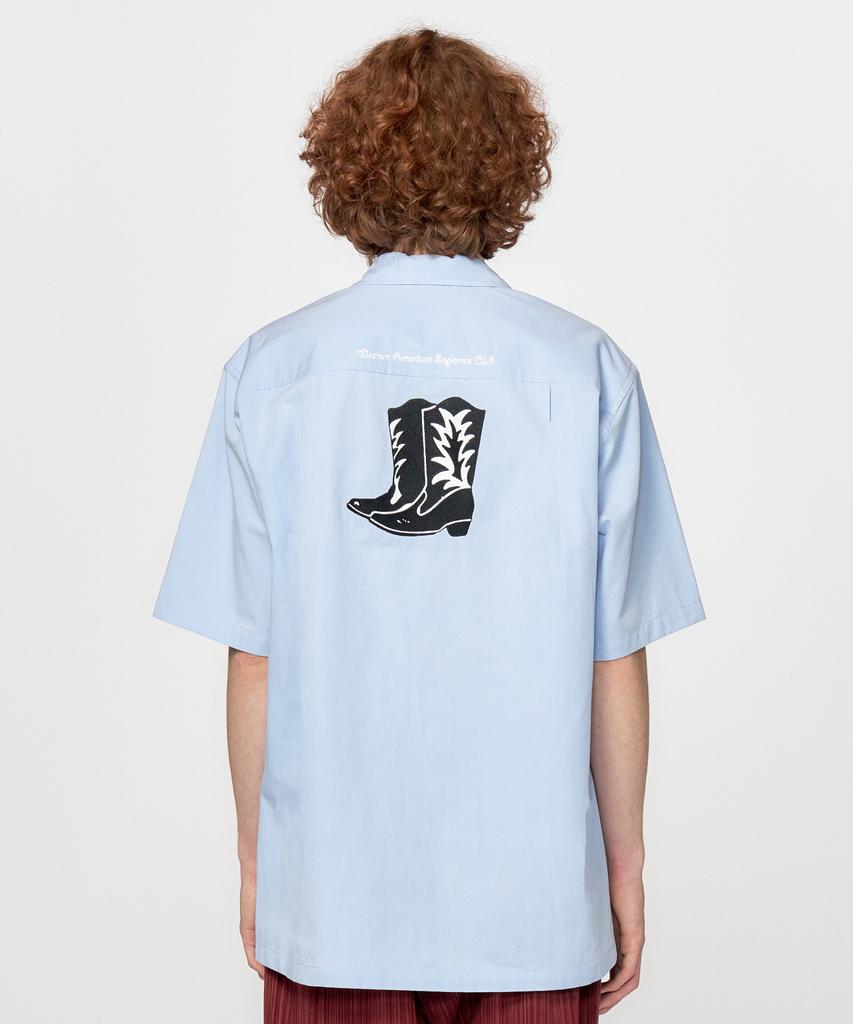 Honguseong Embroidery Boots Open Collar Shirt_Sky Blue