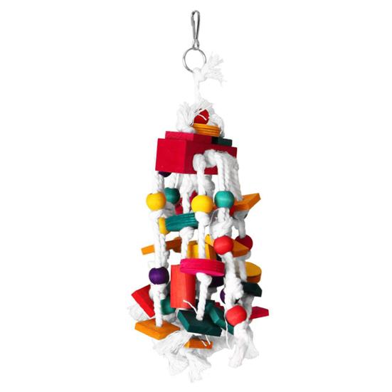 

Bird Parrot Wood Building Blocks Bite String Hanging Cage Swing Chewing Toy