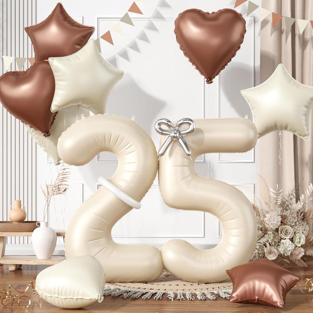 13 Pcs40inch Digital Love Pentagram Aluminum Film Balloon Set 10~21 Years Old Number Cream White Number for Birthday Party Decor