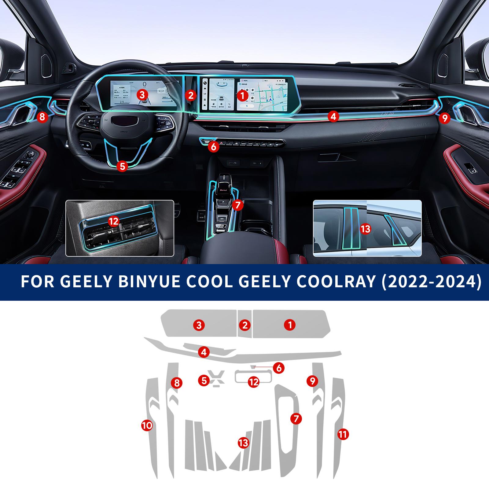 Защитная пленка из ТПУ для Geely Binyue Cool Geely Coolray 2022-2024 Прозрачная наклейка для защиты интерьера от царапин One Size чёрный