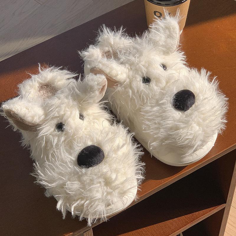 Cartoon Niedliche Hunde Hausschuhe Damen Winter Wärme Dicksohlige Erhöhte Rutschfeste Tasche Ferse