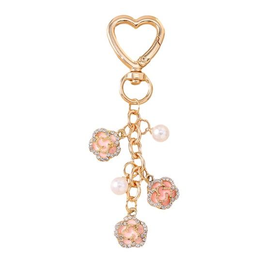 Keychain Pendant Rhinestones Inlaid Flower Imitation Pearls Charm Key Chain Zinc Alloy Key Ring Backpack Accessory