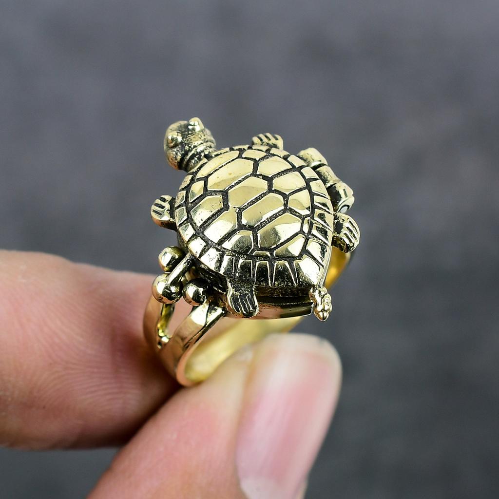 Poison Tortoise Look Handmade Brass Jewelry Ring Size 8