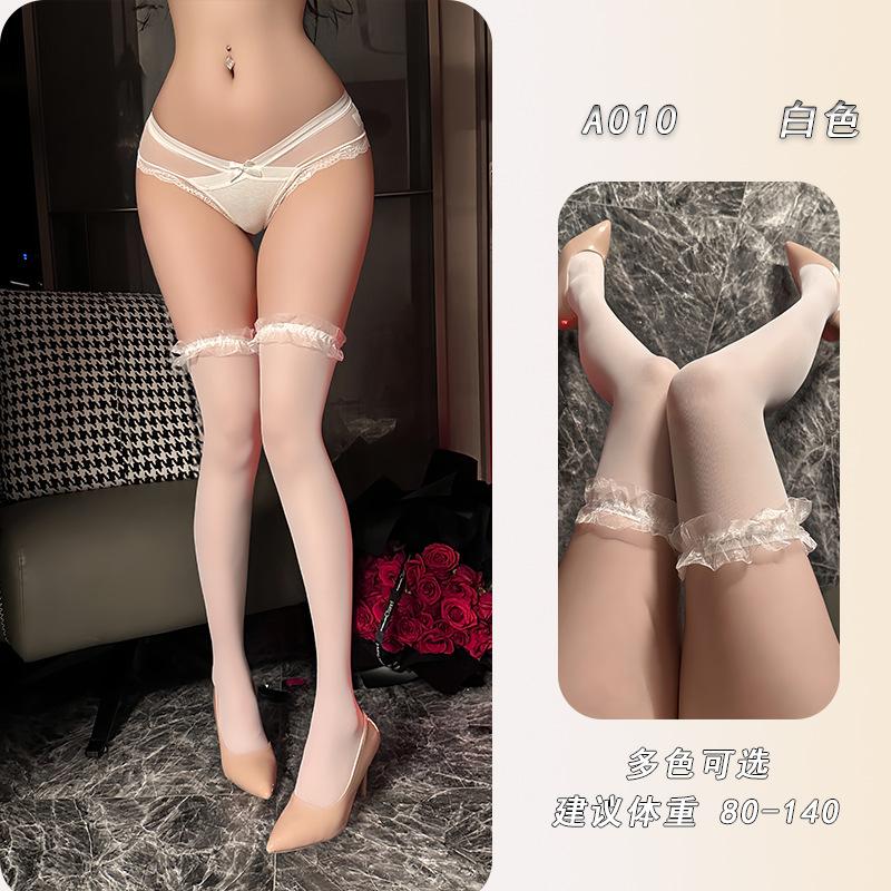 Sexy Stockings Over the Knee Lace Pure Desire Black Silk Thin Transparent Vertical Line Sex Stockings A