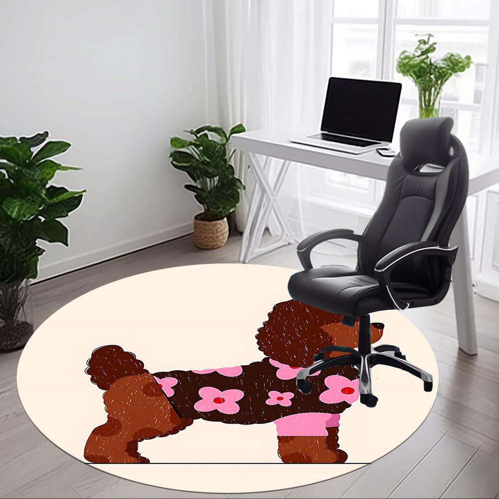 1pc Poodle, Floral Chair Carpet for Office, Non slip, Soft and Durable Office Rug