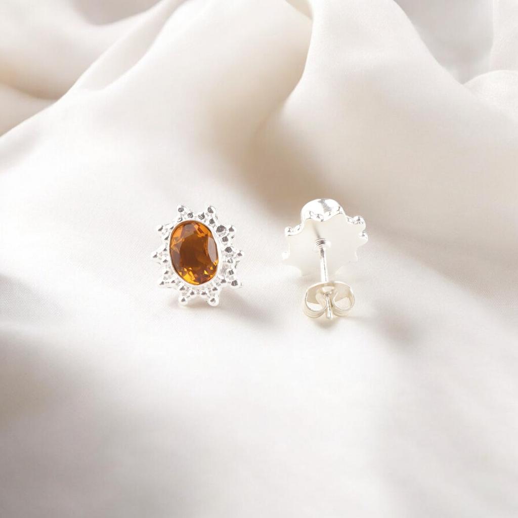 Citrine Gemstone 925 Solid Silver Jewelry Handmade Stud Earrings 0.54" For Gift EE-151-8