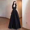 French Tea Break Slip Dress for Women, New Summer Style, Elegant Waist-cinching Slimming Black Long Dress for Women