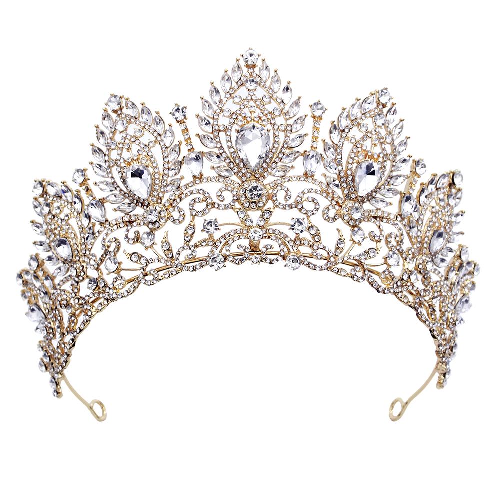 Vintage Opal Blue Crown Big Diadem Bride Crowns for Women Tiaras Wedding Dress Crown Hair Jewelry Princess Birthday Headdress