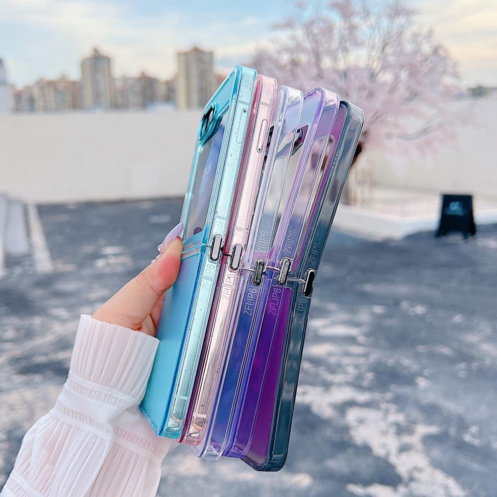 KEYSION Custodia per telefono colorata con gradiente laser alla moda per Samsung Z Flip 6 5 5G Cover posteriore antiurto in TPU+PC per Galaxy Z Flip 7 FE