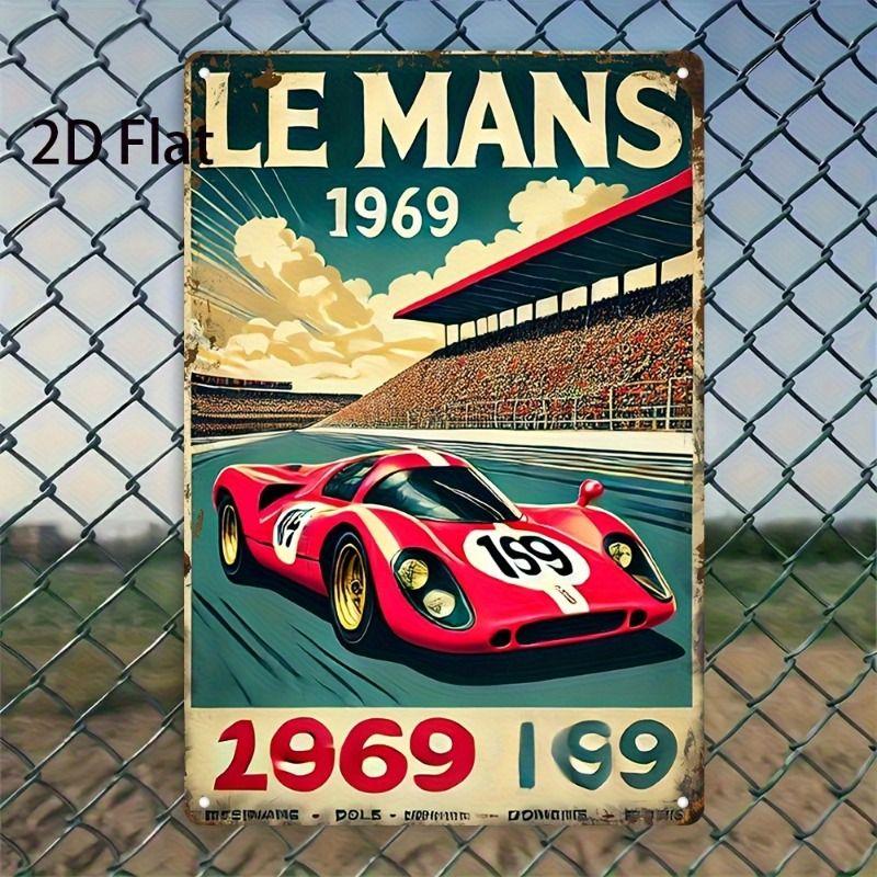 Racing Car Retro Style Metal Decorative Painting for Garage Room Decor