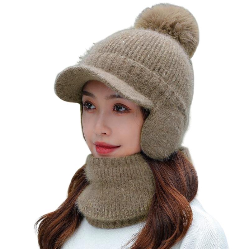 

Набор шапка-балаклава, набор шапка-бини и шарф, зимний теплый вязаный набор шапка-шарф, шапка-бини, мужская защита для ушей, головы и шеи, лыжная шапка-бини коричневый