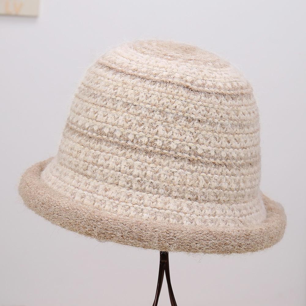 New Small Fresh Comfortable Warm Striped Knitted Comfortable Casual Bucket Hat Burr Edge Casual Warm Small Brim Basin Hat