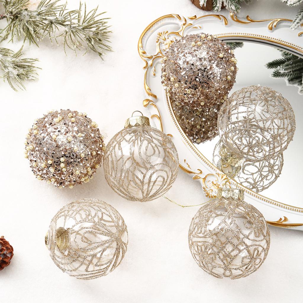 8cm/6PCS Premium Transparent Painted Christmas Balls Set - Handcrafted Ornaments For Elegant Holiday Decor