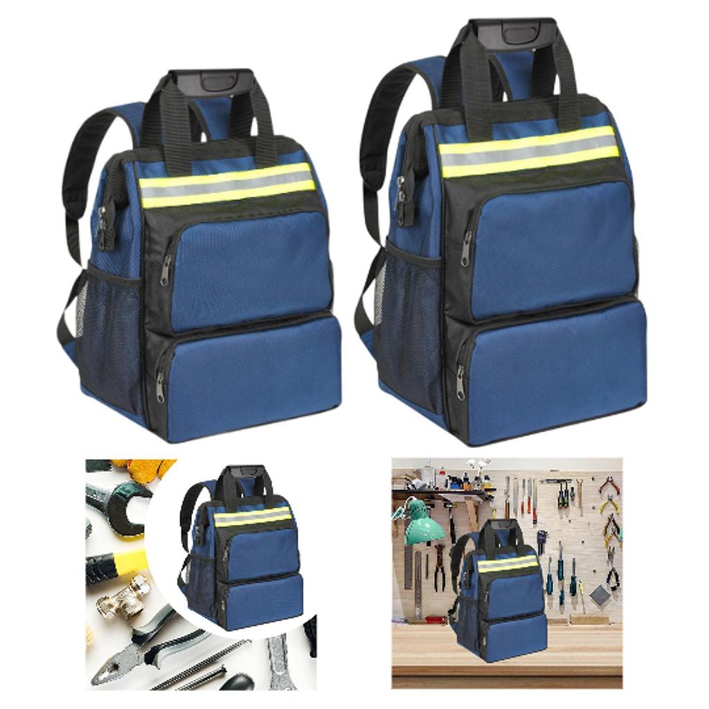Oxford Cloth Tool Bag Multifunctional Large Capacity Backpack Blue Heavy Duty with Warning Reflective, Appliance Repair Tool Bag